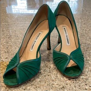 Gorgeous Manolo Blahnik Green Peep-Toe Heels size 36 w dust bag EUC